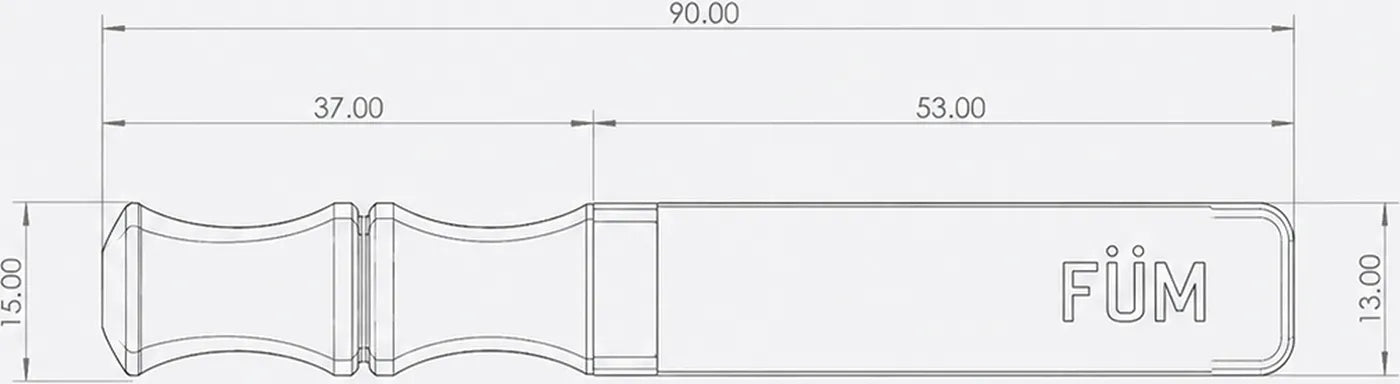 Technical drawing of a tool with dimensions and the brand 'FUM' visible.